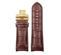 XNJIADVSY Handgefertigtes Uhrenarmband aus Leder mit gebogenem Ende, 22 mm, 23 mm, 24 mm, kompatibel mit Tissot T035-Armband, Stahlschnalle, Handgelenkarmband(Brown-Gold,22mm)
