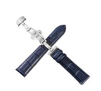 XNJIADVSY Leder-Uhrenarmband, Edelstahl-Schmetterlingsschließe, kompatibel mit Longines Tissot Seiko Citizen IWC Band Damen Herren 20 22 mm(Blue-Silver,20mm)