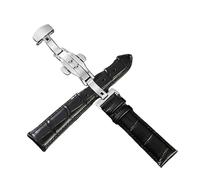 XNJIADVSY Leder-Uhrenarmband, Edelstahl-Schmetterlingsschließe, kompatibel mit Longines Tissot Seiko Citizen IWC Band Damen Herren 20 22 mm(Black- Silver,22mm)