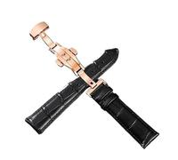XNJIADVSY Leder-Uhrenarmband, Edelstahl-Schmetterlingsschließe, kompatibel mit Longines Tissot Seiko Citizen IWC Band Damen Herren 20 22 mm(Black- Rose,22mm)