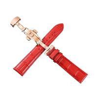 XNJIADVSY Leder-Uhrenarmband, Edelstahl-Schmetterlingsschließe, kompatibel mit Longines Tissot Seiko Citizen IWC Band Damen Herren 20 22 mm(Red-Rose,22mm)