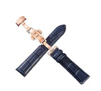 XNJIADVSY Leder-Uhrenarmband, Edelstahl-Schmetterlingsschließe, kompatibel mit Longines Tissot Seiko Citizen IWC Band Damen Herren 20 22 mm(Blue-Rose,20mm)