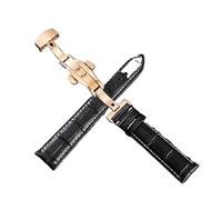 XNJIADVSY Leder-Uhrenarmband, Edelstahl-Schmetterlingsschließe, kompatibel mit Longines Tissot Seiko Citizen IWC Band Damen Herren 20 22 mm(Black White-Rose,22mm)