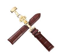 XNJIADVSY Leder-Uhrenarmband, Edelstahl-Schmetterlingsschließe, kompatibel mit Longines Tissot Seiko Citizen IWC Band Damen Herren 20 22 mm(Brown-gold,20mm)