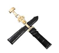 XNJIADVSY Leder-Uhrenarmband, Edelstahl-Schmetterlingsschließe, kompatibel mit Longines Tissot Seiko Citizen IWC Band Damen Herren 20 22 mm(Black- gold,20mm)