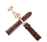 XNJIADVSY Leder-Uhrenarmband, Edelstahl-Schmetterlingsschließe, kompatibel mit Longines Tissot Seiko Citizen IWC Band Damen Herren 20 22 mm(Brown White-Rose,21mm)