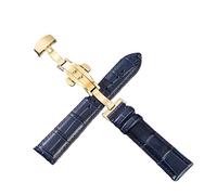 XNJIADVSY Leder-Uhrenarmband, Edelstahl-Schmetterlingsschließe, kompatibel mit Longines Tissot Seiko Citizen IWC Band Damen Herren 20 22 mm(Blue-gold,21mm)