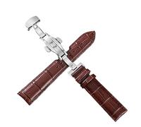 XNJIADVSY Leder-Uhrenarmband, Edelstahl-Schmetterlingsschließe, kompatibel mit Longines Tissot Seiko Citizen IWC Band Damen Herren 20 22 mm(Brown-Silver,22mm)