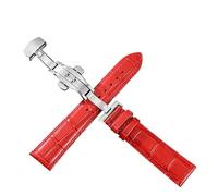 XNJIADVSY Leder-Uhrenarmband, Edelstahl-Schmetterlingsschließe, kompatibel mit Longines Tissot Seiko Citizen IWC Band Damen Herren 20 22 mm(Red-Silver,18mm)