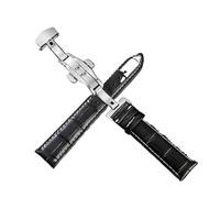XNJIADVSY Leder-Uhrenarmband, Edelstahl-Schmetterlingsschließe, kompatibel mit Longines Tissot Seiko Citizen IWC Band Damen Herren 20 22 mm(Black White- Silver,21mm)