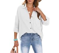 Xnova Bluse Damen Oversize Oberteile Hemd, Langarmshirt Baumwolle Hemden Blusen mit Knöpfen, Lässige Einfarbig Hemdbluse Tops Strandhemd Blouses (Beige, XXL)
