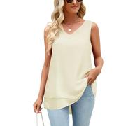 Xnova Damen Blusen Chiffon Ärmellose Sommer, Tank Tops Flowy V-Ausschnitt, Cami Business Casual Blusentop Oberteile Locker (Beige, M)
