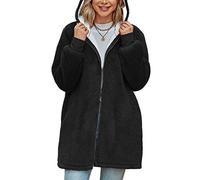 Xnova Damen Teddy-Fleece Kapuzenpullover Zip Mantel Lang | Oversized Hoodie Kapuzenjacke Flauschige Sweatjacke Warme Slouchy Winter Kapuzenpulli mit Taschen, Reißverschluss