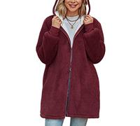 Xnova Damen Teddy-Fleece Kapuzenpullover Zip Mantel Lang | Oversized Hoodie Kapuzenjacke Flauschige Sweatjacke Warme Slouchy Winter Kapuzenpulli mit Taschen, Reißverschluss