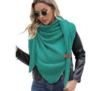 Xnova Schal Damen Winter Dreieck Strickschal Wärmende, Weich Dreiecksschal mit Lederschlaufe, Flauschig Gestrickt Umschlagtuch Halstuch Poncho Halstüche Geschenk für Frauen (Grün)