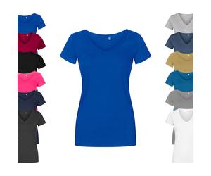 XO1525 X.O by Promodoro Damen V-Neck T-Shirt Kurzarm Heather Grey XS