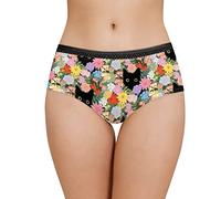 Xoenoiee Damen Genug Elastizität Unterhose Atmungsaktive Polyester Unterwäsche Schwarze Spitze Taille Baumwolle Doppelschicht Schritt Höschen, Katzen Blumen, 38