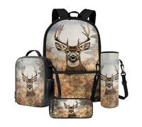 Xoenoiee Rucksack-Set, 43,2 cm, Büchertasche, Thermo-Lunchbox, Wasserflaschen-Tragetasche, Federmäppchen, 4 Stück, für Jungen, Wilder Elch, Einheitsgröße, Schulranzen-Set