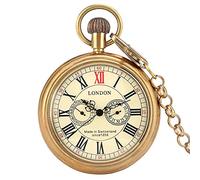 XOPIC Kupfer Antique London Antique Hands Mechanische Taschenuhr Handaufzug Skeleton Clock Herren Taschenuhren 30cm Kette