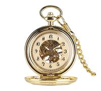 XOPIC Luxuriöse goldene mechanische Taschenuhr Handaufzug transparente Skelett-Anhängeruhren for Herrenmode-Taschenuhr