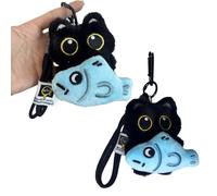 xowwyue Katzen Schlüsselanhänger - 3D Cartoon Anhänger Mit Fisch Motiv,Schwarze Katze Schlüsselanhänger Plüsch,Für Geldbörse Tasche Mädchen Teenager Kinder Frauen Handtaschen