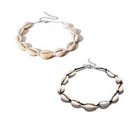 XPEX 2 Stück Muschelkette, Muschelhalsband, Schmuckset, Muschel, Natur Boho, Handarbeit, Damen Accessoires schwarz/weiß