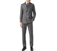 Xposed Herren Grau 3 Stück Zweireihiger Nadelstreifenanzug Retro Vintage Blazer Weste Hosen [SUIT-GEORGE-7A6618-3-GREY-56EU]