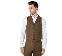 XPOSED of London Herren Tweed-Weste Notch Revers-Kragen Jahrgang 1920 Retro Herringbone prüfen Tailored Fit Weste