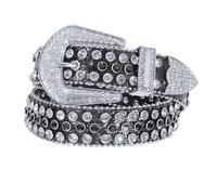 Xpvezl Strass-Gürtel für Herren und Damen, Western-Cowboy-Cowgirl-Gürtel mit Nieten, Ledergürtel für Jeans und Hosen, schwarz/silberfarben, S