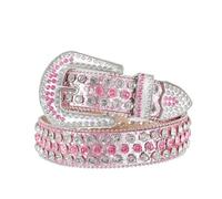 Xpvezl Strass-Gürtel für Herren und Damen, Western-Cowboy-Cowgirl-Gürtel mit Nieten, Ledergürtel für Jeans und Hosen, Pink, M