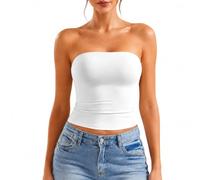 XRYIMYI Trägerloses Tube Top Damen, Bandeau Crop Top für Frauen mit Doppellagigem Stretch Stoff, Schulterfreies Oberteil Sommer Top Slim Fit für Party Alltag Freizeit und vielseitige Outfits