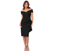 Xscape Kurzes Scuba-Midikleid für Damen, schulterfrei, Rüschen, Reißverschluss in der Mitte, Schwarz, 40