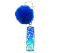 Xsclpomddy Mädchen Alphabet Buchstaben Schlüsselanhänger Niedlich Schlüsselanhänger Glitzer mit Pom Pom Quasten Harz Blau Keychain für Tasche Charme,I