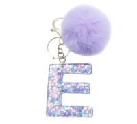 Xsclpomddy Mädchen Alphabet Buchstaben Schlüsselanhänger Niedlich Schlüsselanhänger Glitzer mit Pom Pom Quasten Harz Keychain Violett für Tasche Charme,E