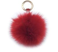 Xsclpomddy Pom Pom Schlüsselbund künstliche weiche Fuchspelz Taschenanhänger Ball Schlüsselanhänger für Handtasche Dekoration,Red