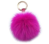 Xsclpomddy Pom Pom Schlüsselbund künstliche weiche Fuchspelz Taschenanhänger Ball Schlüsselanhänger für Handtasche Dekoration,Rose
