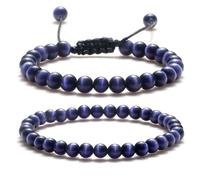 XSDSLS 2 Stück Naturstein Armband Perlenarmband Damen Edelsteine Armband 6mm Elastische Beads Armbänder Einstellbar Yoga Armbänder Pkatzenauge Stein Geschenk für Damen Freundin (Dunkelblau)