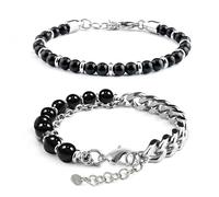 XSDSLS 2 Stück Perlenarmbänder für Herren Perlen Armband Herren Tigerauge Armband Männer Armbänder Schmuck Geschenke für Männer (Schwarzer Glanzstein)