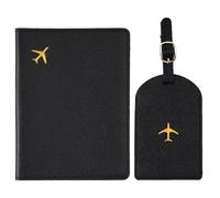 XSDSLS Reisepasshülle und Kofferanhänger Set,Passport Cover,Kunstleder Reisepass Hülle,Reisepass Organizer für Damen Herren Urlaub Zubehör Travel Essentials (Schwarz)