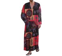 XSION Herren Langarm Kaftan Thobe Abaya Dubai Langes Kleid Ethno Kleidung Muslim Arabisches Kleid Nahen Osten Robe, rot, 5X-Large