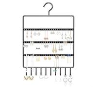 xtemtoamz Ohrringständer Schmuckhalter Wand, Metall Ohrring Halter, Halsketten Aufbewahrung Schmuckständer für Ketten Armbänder, Ohrring Aufbewahrung mit 69 Löchern und 10 Haken,Schwarz
