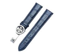 XTVKFWJAB 19 mm 20 21 22 Lederarmband Braun Schwarz Blau Rot Faltschließe Kalbslederband Kompatibel mit Patek Phil COMPLICATIONS(Blue,20MM_SILVER CLASP)