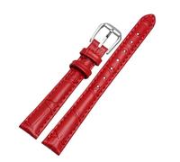 XTVKFWJAB Erste Schicht Kalbslederarmband, kompatibel mit kleinen Damenarmbanduhren, mehrfarbigen Bändern aus Rindsleder, 10 mm, 12, 14(Red,14mm silver clasp)