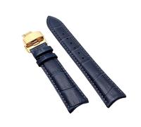 XTVKFWJAB Gemeinsame Verwendung Gebogenes Ende Blaues Lederarmband 19 20 21 22mm Kalbslederarmband Kompatibel mit Automatischem Quarzuhrbestand(20MM_GOLD CLASP)