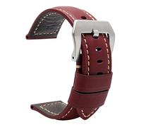 XTVKFWJAB Retro Vintage Handgemachtes Lederarmband Kompatibel mit Panerai 22 24 26mm Uhrenzubehör Gerades Ende Leder Uhrenband(Red silver buckle,24mm)