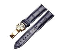 XTVKFWJAB Verkauf Leder Armband 19 20 21 22mm Dunkelblau Klapp Verschluss Kalbsleder Strap Kompatibel Mit Patek Phili 5146 5205 5270 Uhr(21MM_ROSEGOLD CLASP)