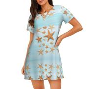 XTYGETY 3D Maritimer Sommer-Druck Damen-Nachthemd Damen Nachtwäsche für Sommer Nachthemd Sleepshirt Sleepdress Nightshirts, Schwarz , XL