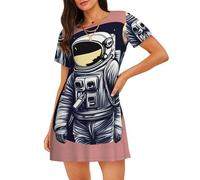 XTYGETY Astronaut On The Moon 1 Print Damen Nachthemd Damen Nachtwäsche für Sommer Nachthemd Sleepshirt Sleepdress Nightshirts, Schwarz , XL