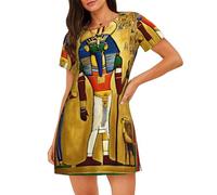 XTYGETY Damen-Nachthemd aus der antiken Ägypten-Serie mit Aufdruck für den Sommer, Nachthemd, Schlafkleid, Nachthemd, Schwarz , XXL