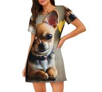 XTYGETY Damen-Nachthemd mit Chihuahua-Motiv und 1 Aufdruck, für den Sommer, Nachthemd, Sleepshirt, Nachthemd, Schwarz , XL